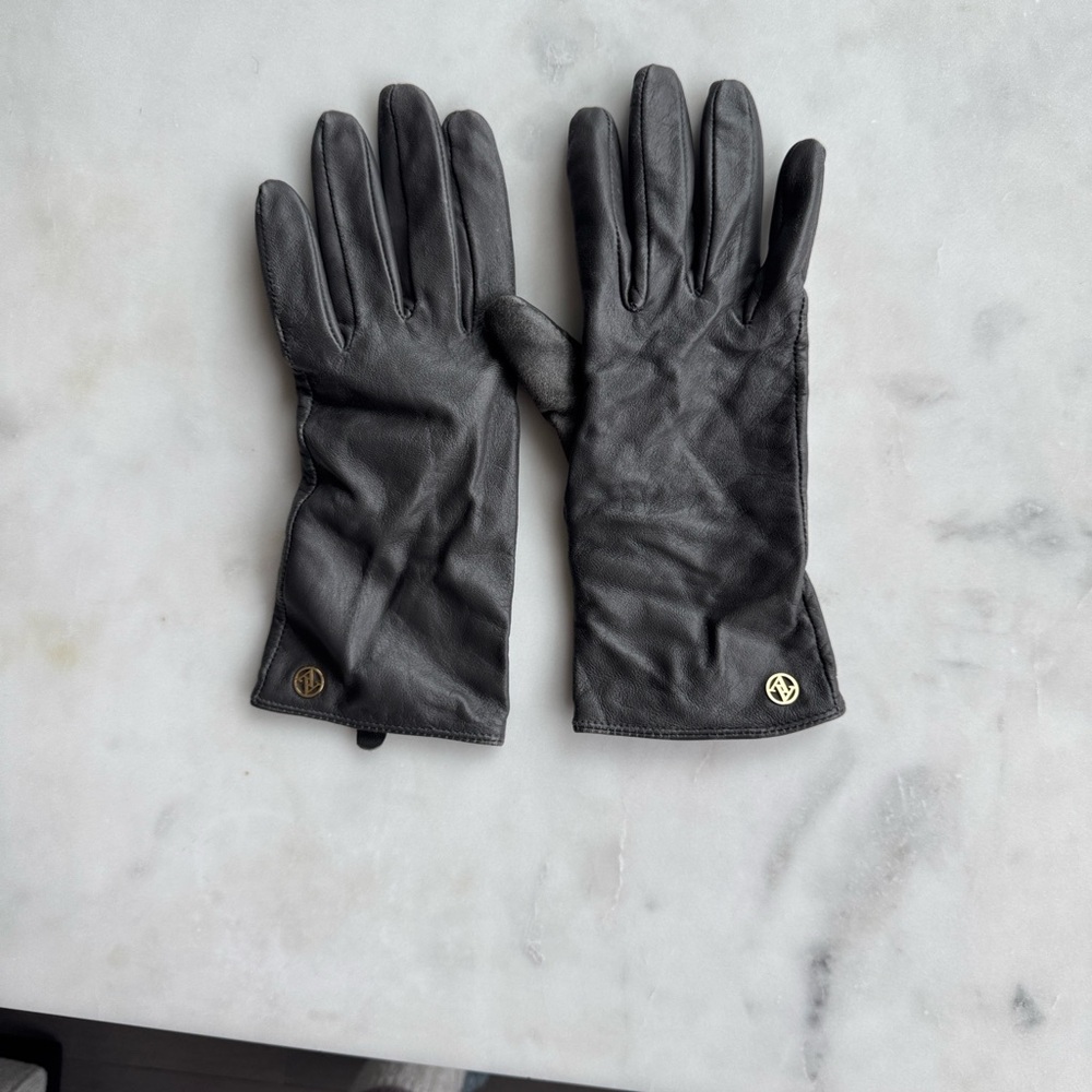 Adrienne Vittadini Leather Cashmere Lined Gloves Black Size L